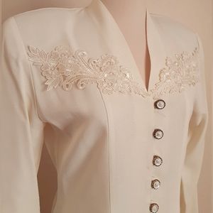 PERCEPTION formal Dress Power Suit Rayon Linen Look PERFECT Cond 1 owner wedding